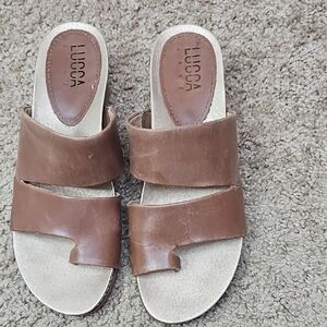 Lucca Lane Women's Tan Leather Sandals Size 9